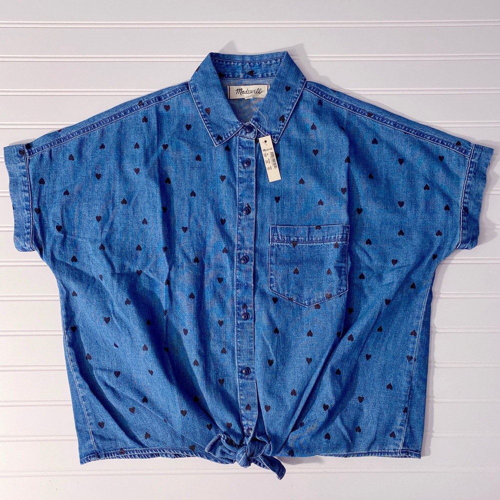 Madewell Denim Short-Sleeve Tie-Front Shirt Size S - Picture 7 of 12